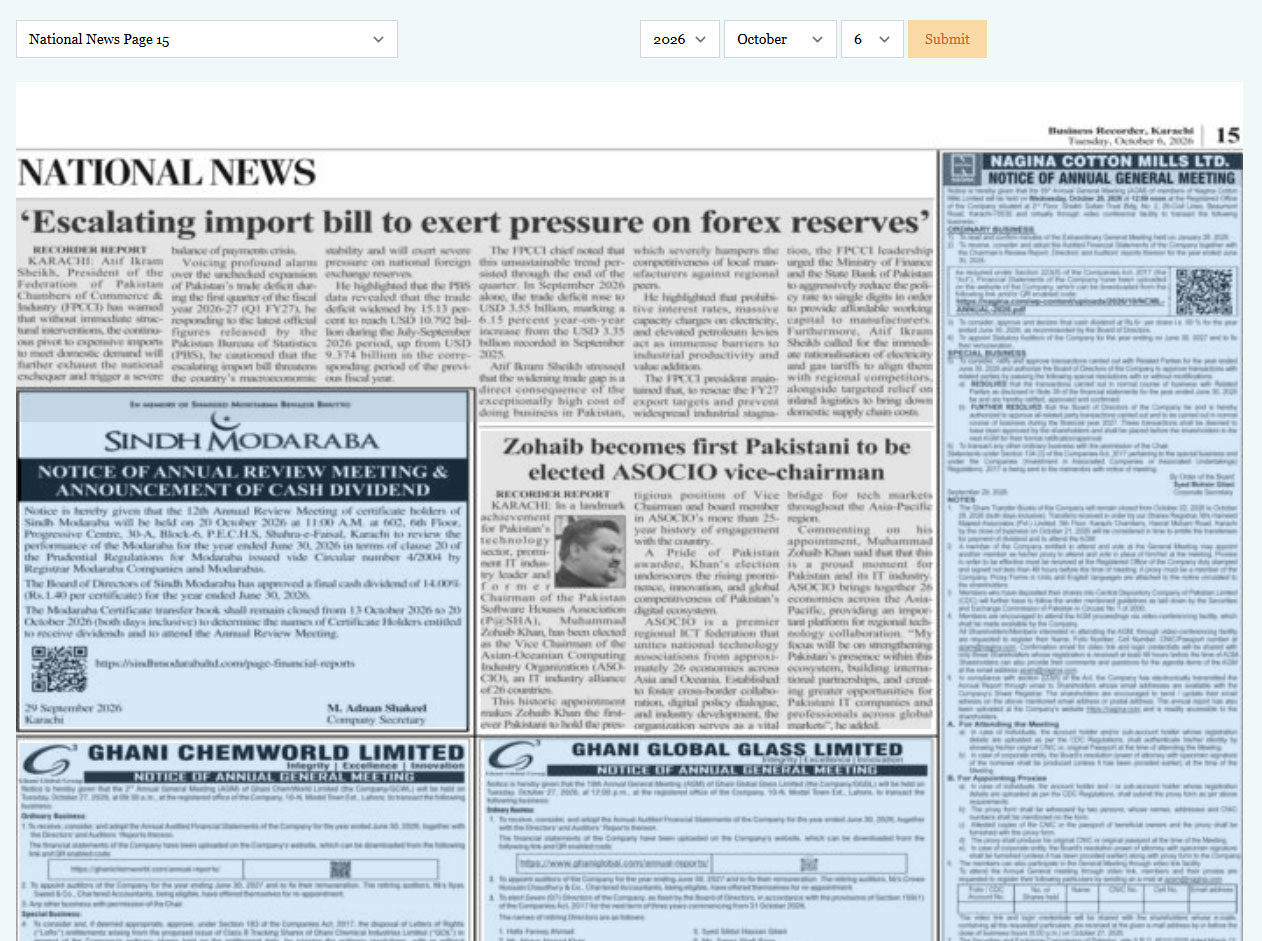Business Recorder e-paper — October 6, 2026, page 15
