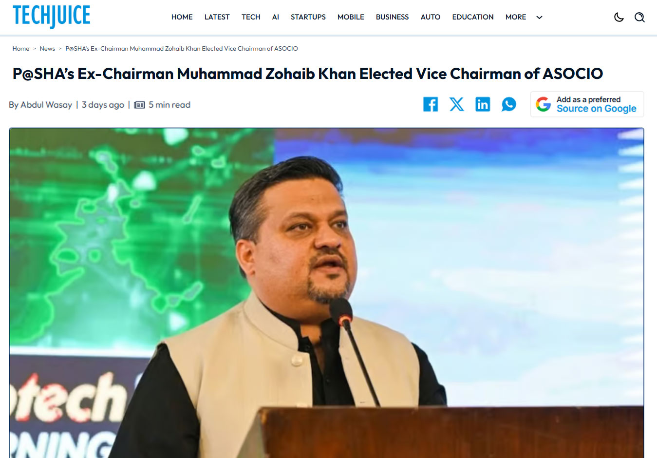 TechJuice — Zohaib Khan elected ASOCIO vice chairman